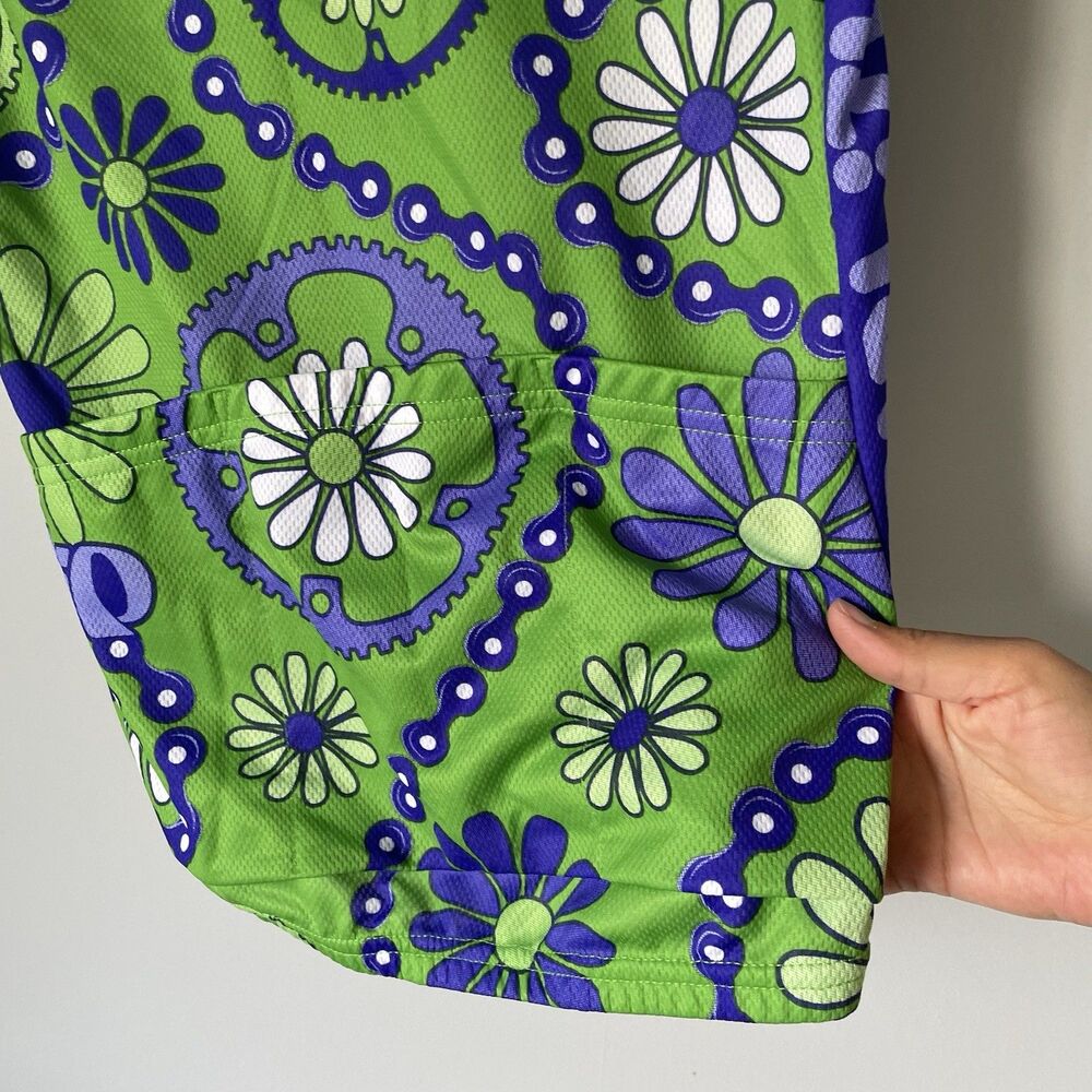 Pearl Izumi Cycling Bike Jersey Floral Print Green Made In USA Women's Size Med - Picture 6 of 9